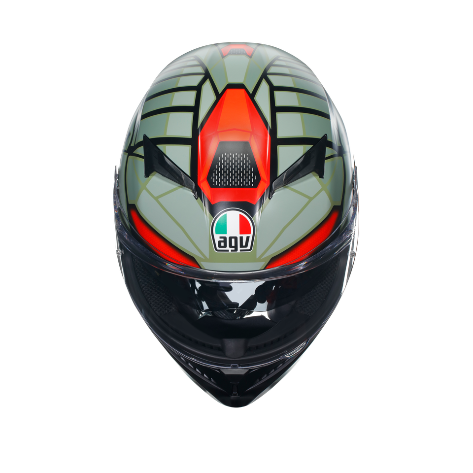 K3 DECEPT MATT BLACK/GREEN/RED - MOTORBIKE FULL FACE HELMET E2206