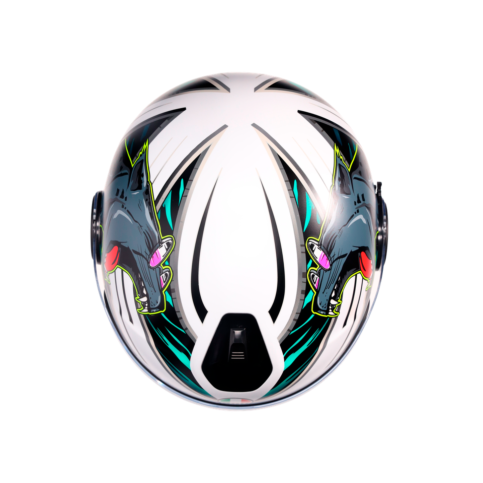 ETERES GHEPARD MATT WHITE/BLACK/GREEN - MOTORBIKE OPEN FACE HELMET E2206