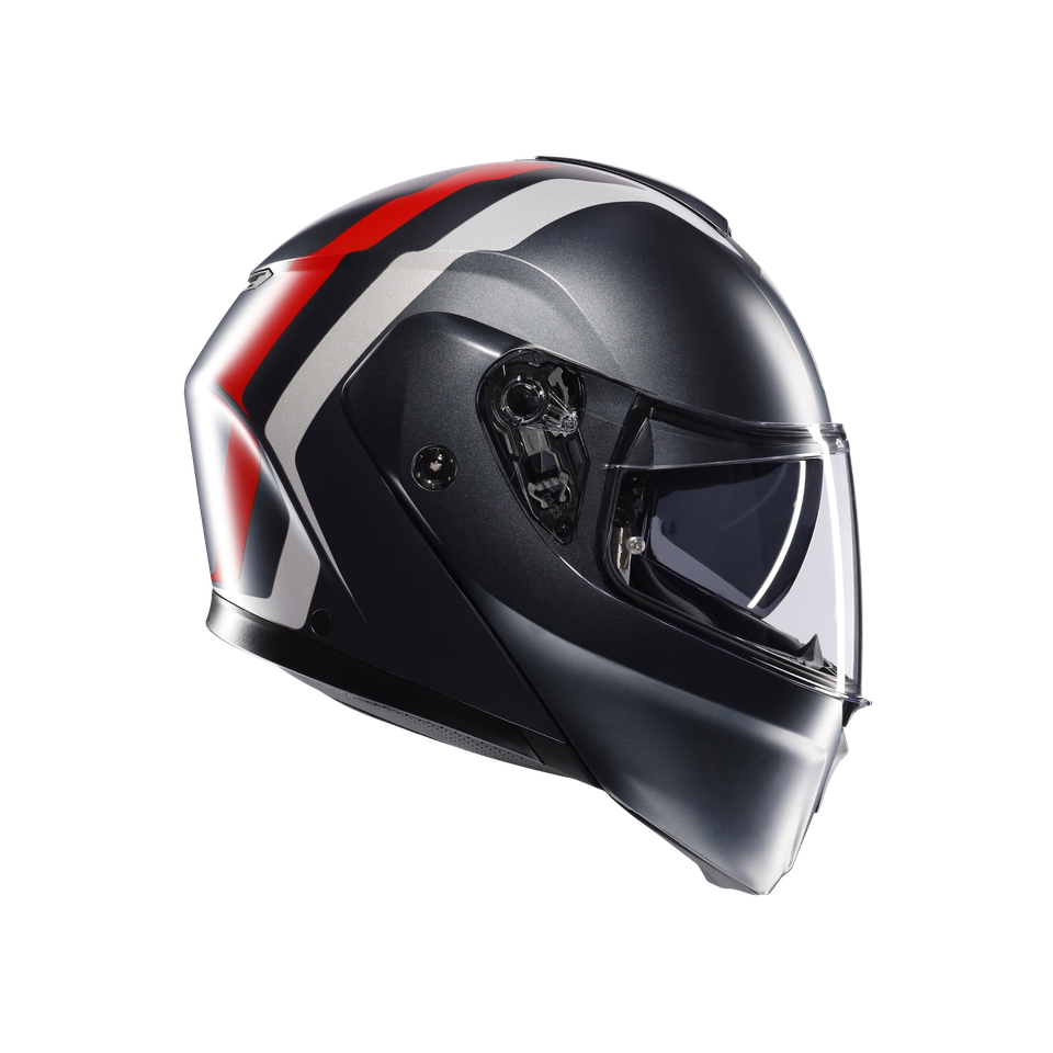 STREETMODULAR RESIA MATT GREY/SILVER/RED - MOTORBIKE FLIP UP HELMET E2206