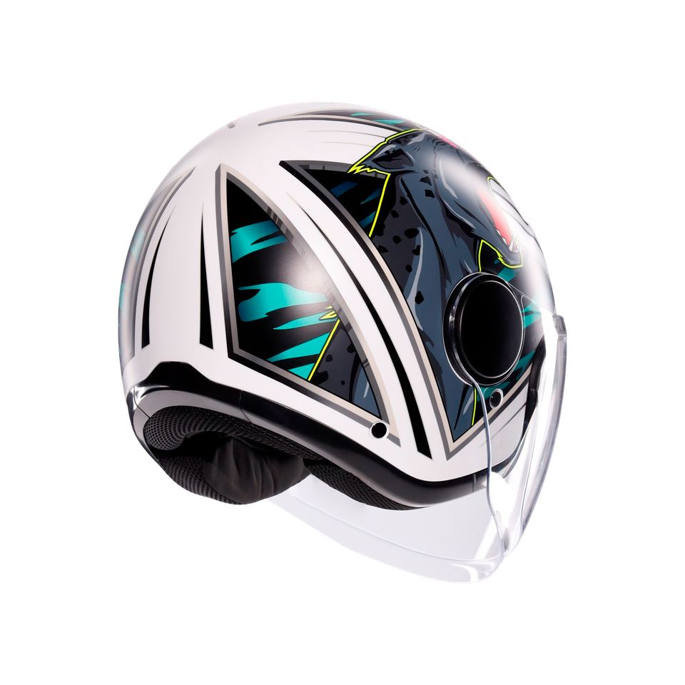 ETERES GHEPARD MATT WHITE/BLACK/GREEN - MOTORBIKE OPEN FACE HELMET E2206