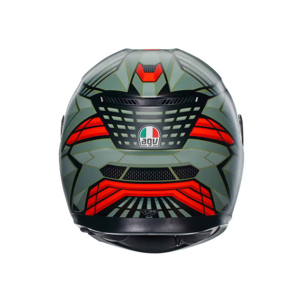 K3 DECEPT MATT BLACK/GREEN/RED - MOTORBIKE FULL FACE HELMET E2206
