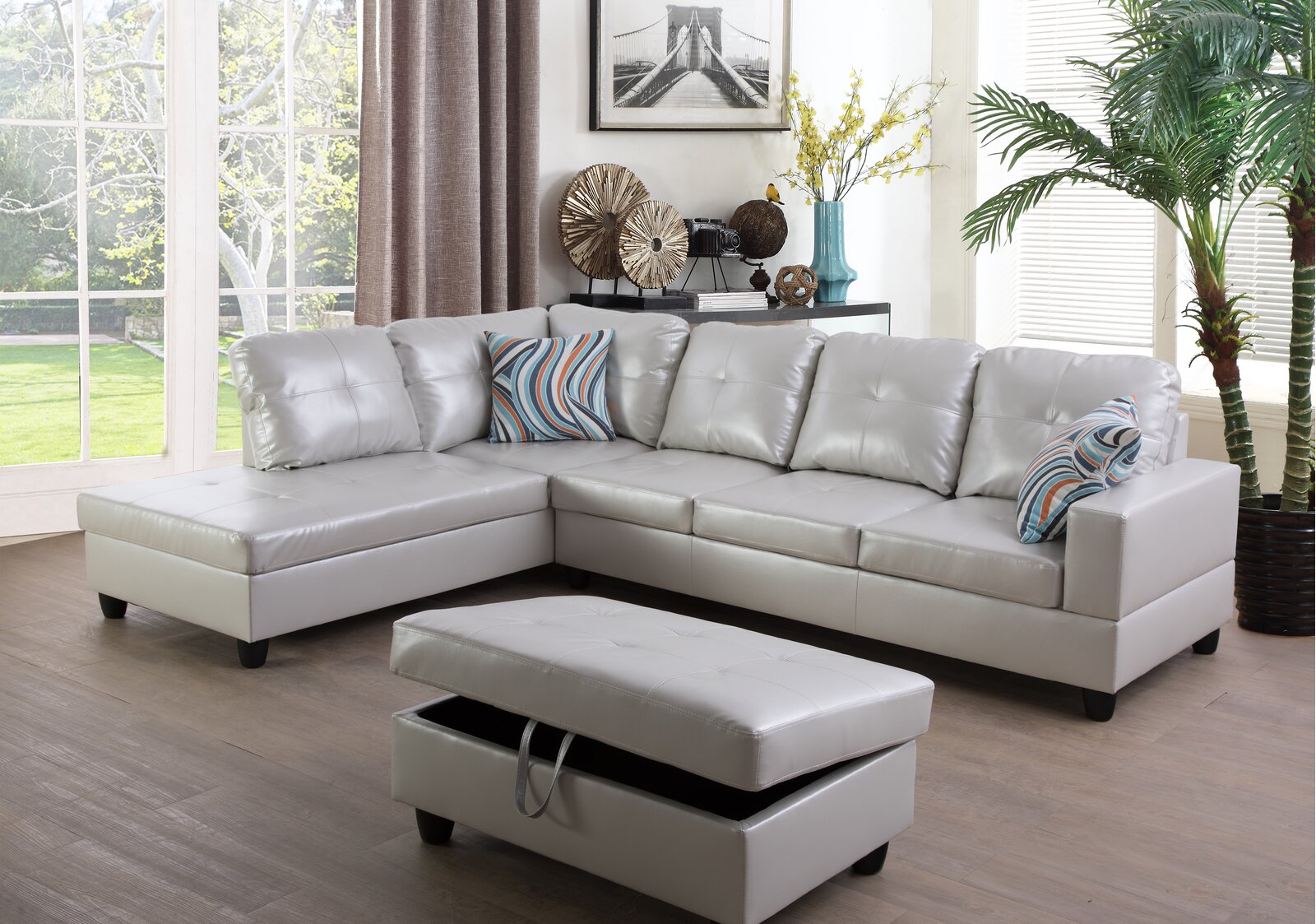 Wilhelmine 103.5′′ Wide Faux Leather Sofa & Chaise With Ottoman