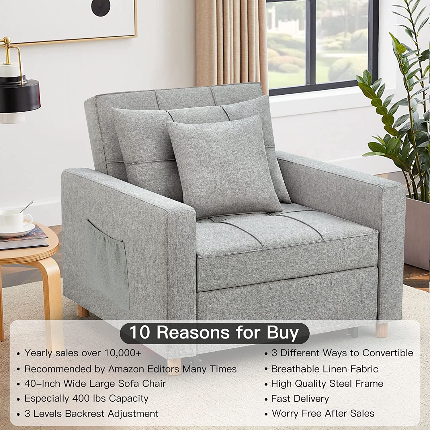 🔥 40 Inch 3-in-1 Convertible Chair Bed,Sofa Bed.