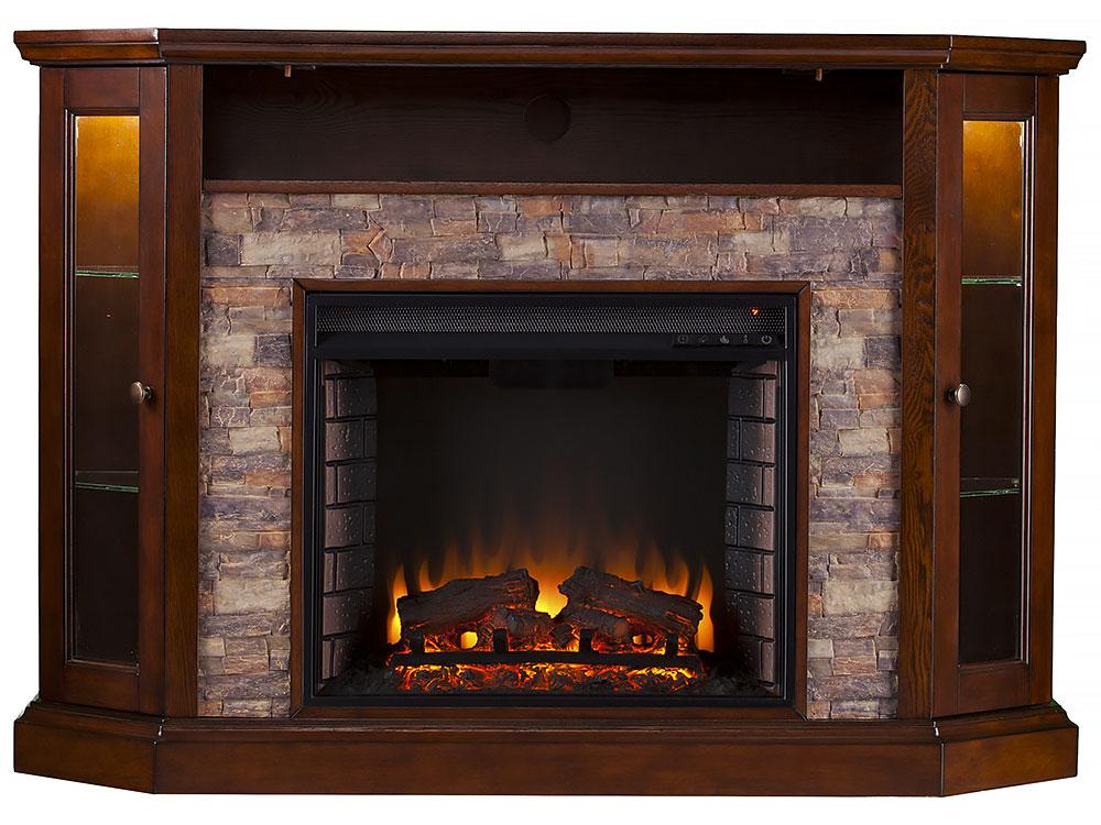 Redden Wall/Corner Electric Fireplace TV Stand in Espresso