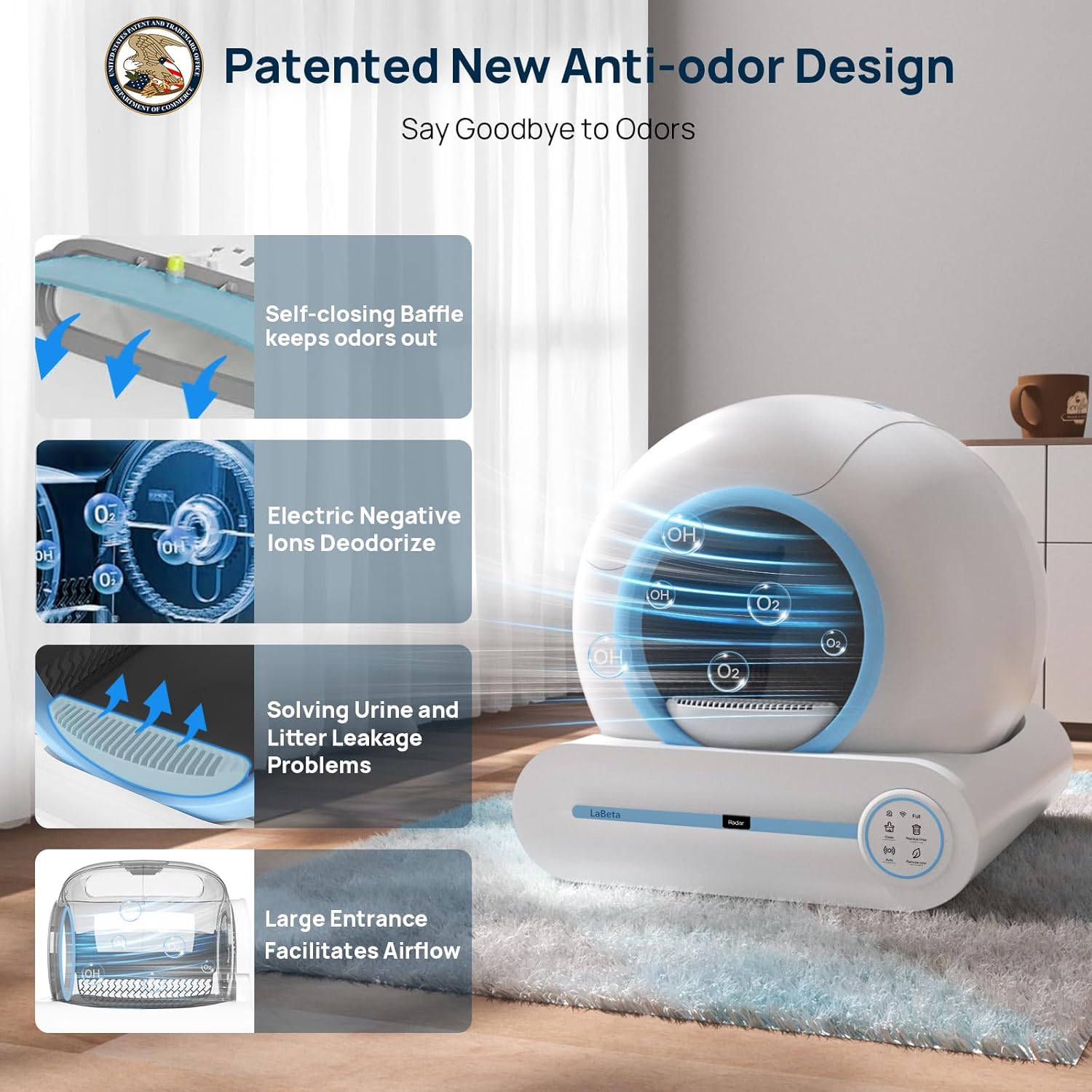 Self Cleaning Litter Box, Upgraded Automatic Cat Litter Box with Mat, 68L+9L Large Capacity Litter Box Robot, Suitable for Multiple Cats, APP Control