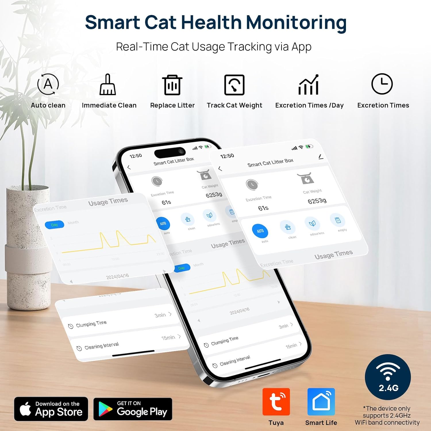 Self Cleaning Litter Box, Upgraded Automatic Cat Litter Box with Mat, 68L+9L Large Capacity Litter Box Robot, Suitable for Multiple Cats, APP Control