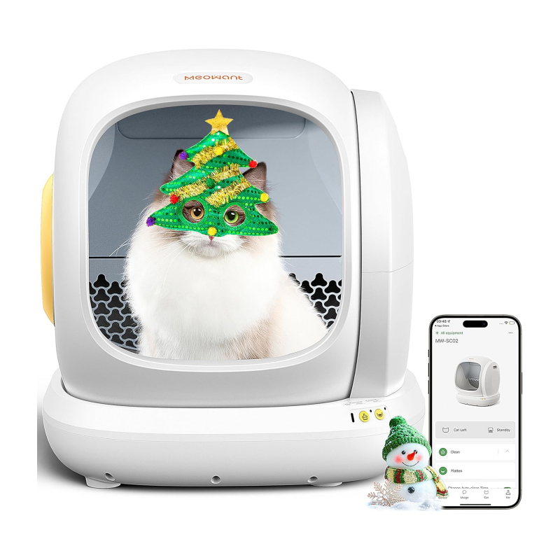 MeoWant Self-Cleaning Cat Litter Box, 75L Extra Large Open Automatic Cat Litter Box for Multi Cats, Integrated Safety Protection/APP Control/Odor Removal Smart Litter Box with Mat & Liner