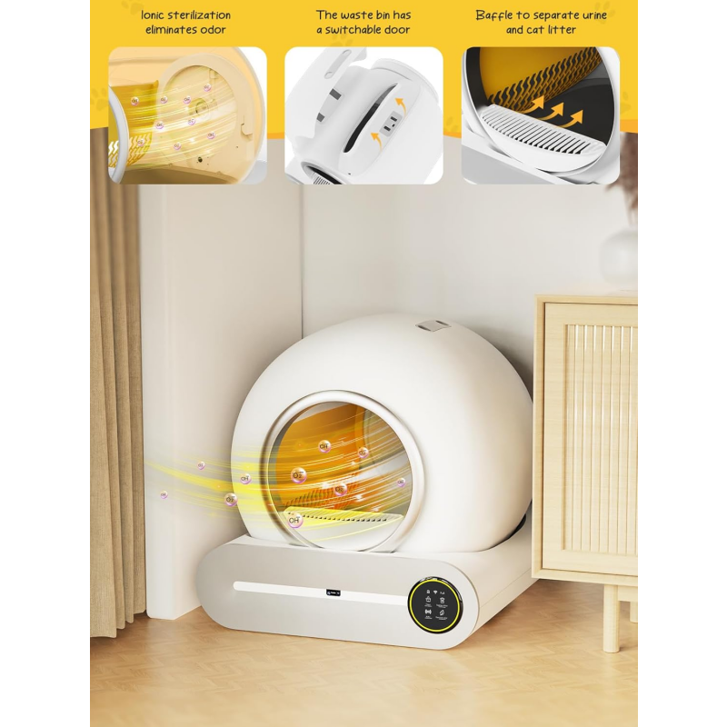 Self Cleaning Litter Box - Never Scoop Litter Again, 74L Large Automatic Cat Litter Box Self Cleaning for Multiple Cats, Safety/Low Noise/Use Easily Automatic Litter Box with APP Control