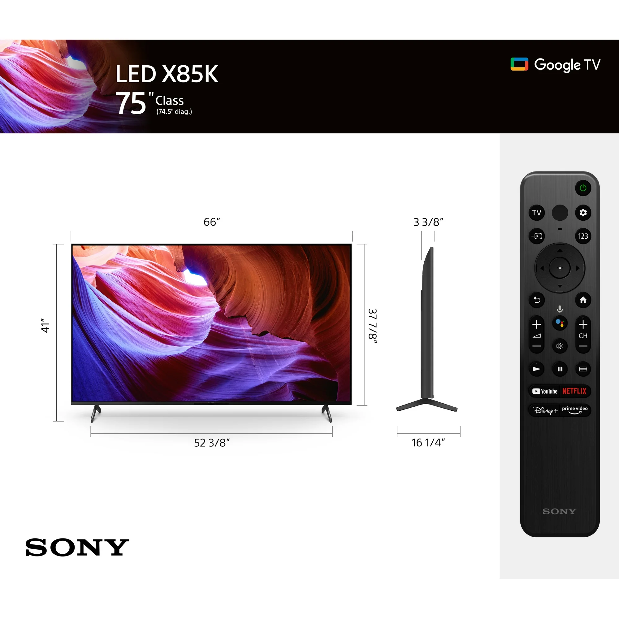 Sony 75” Class X85K 4K Ultra HD LED with Smart Google TV KD75X85K