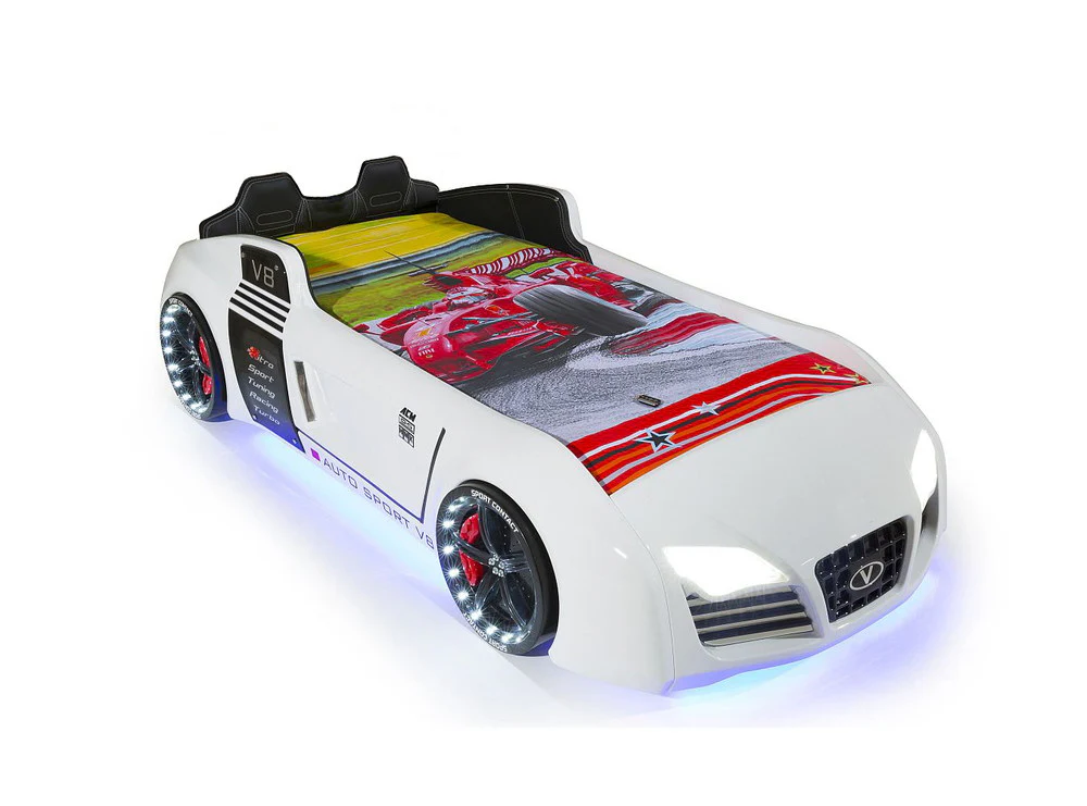 TURBO V8 Sport Autobett Kinderbett 90x190 cm Weiß