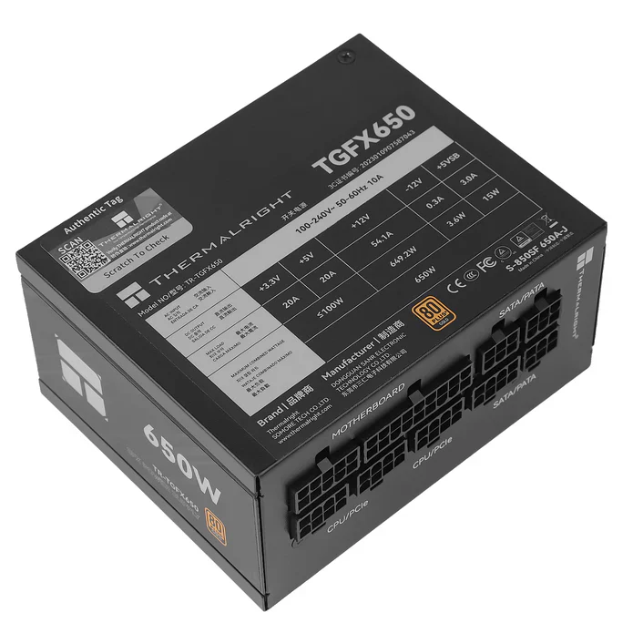 Thermalright TR-TGFX 650W. Sort. 80+ Gold modular PSU. SFX