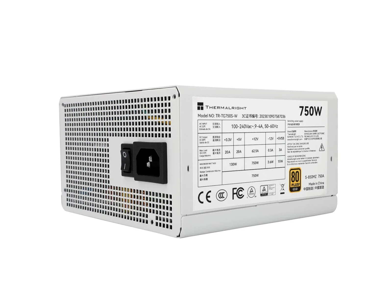 Thermalright TR-TG 750S-W Hvid- PSU. 80+ Gold. 750W. non-modular