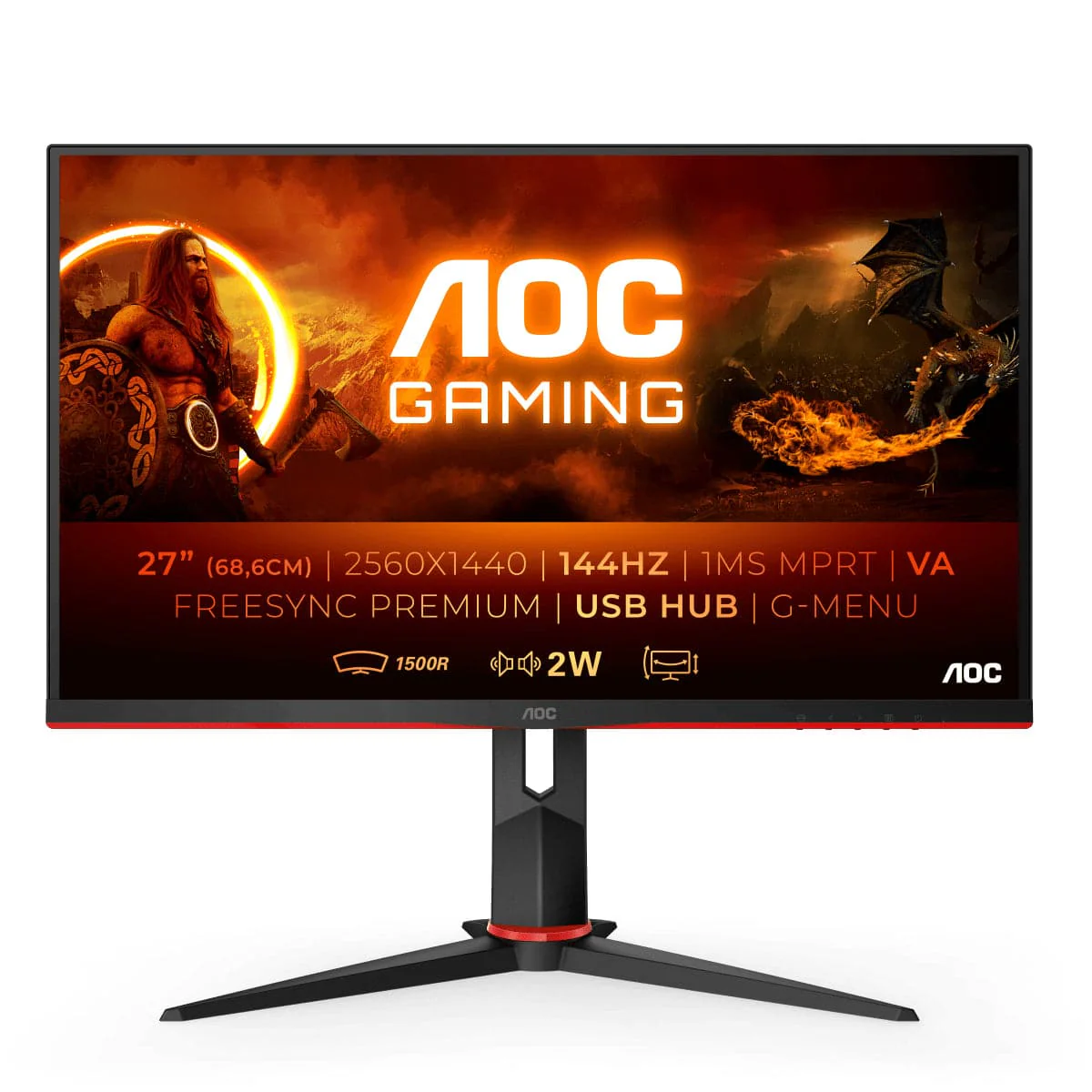 AOC Gaming CQ27G2U/BK 27 2560 x 1440 VGA (HD-15) HDMI DisplayPort 144 Hz Pivot-Monitor