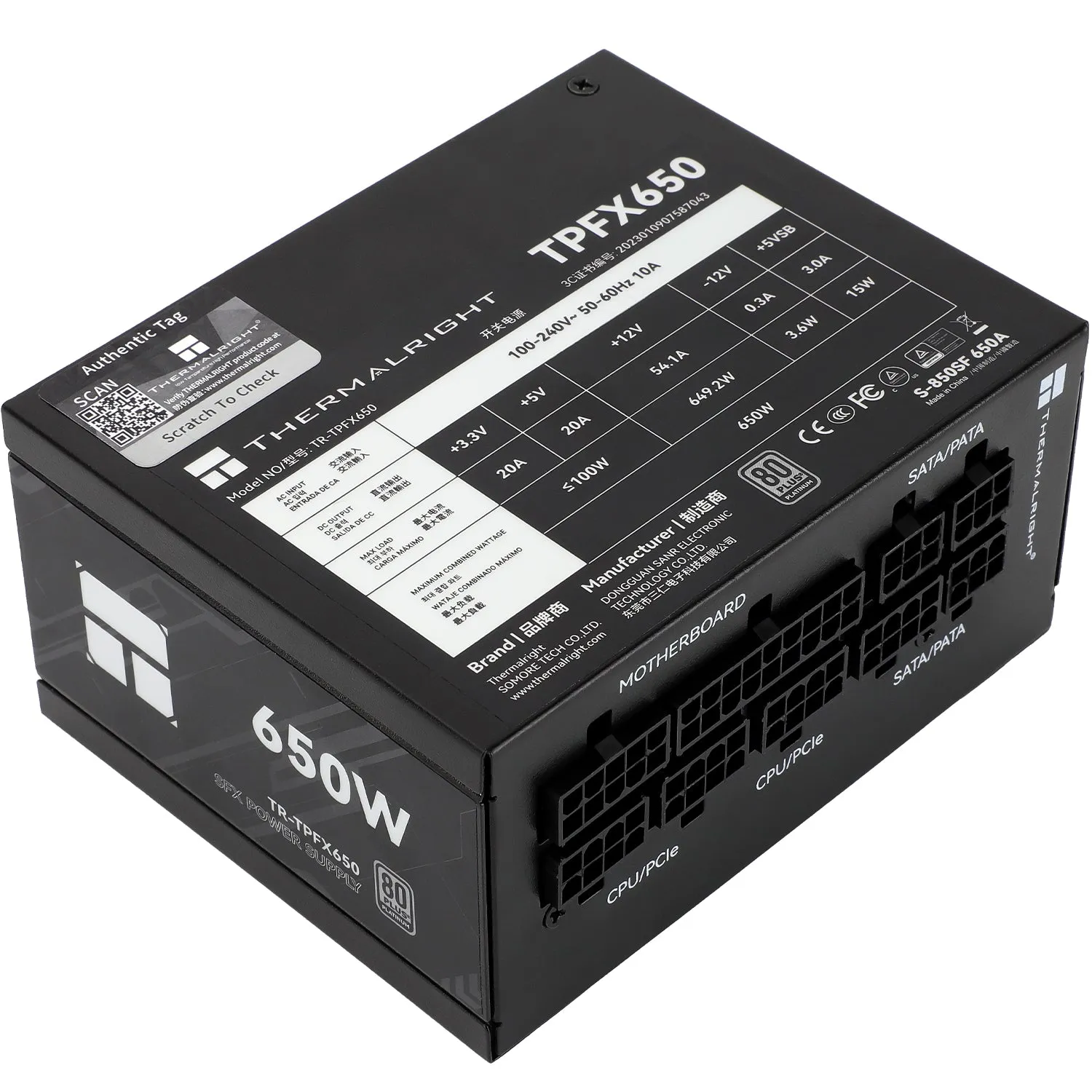 Thermalright TR-TPFX 650. 80+ Platinum modular PSU. SFX. Sort