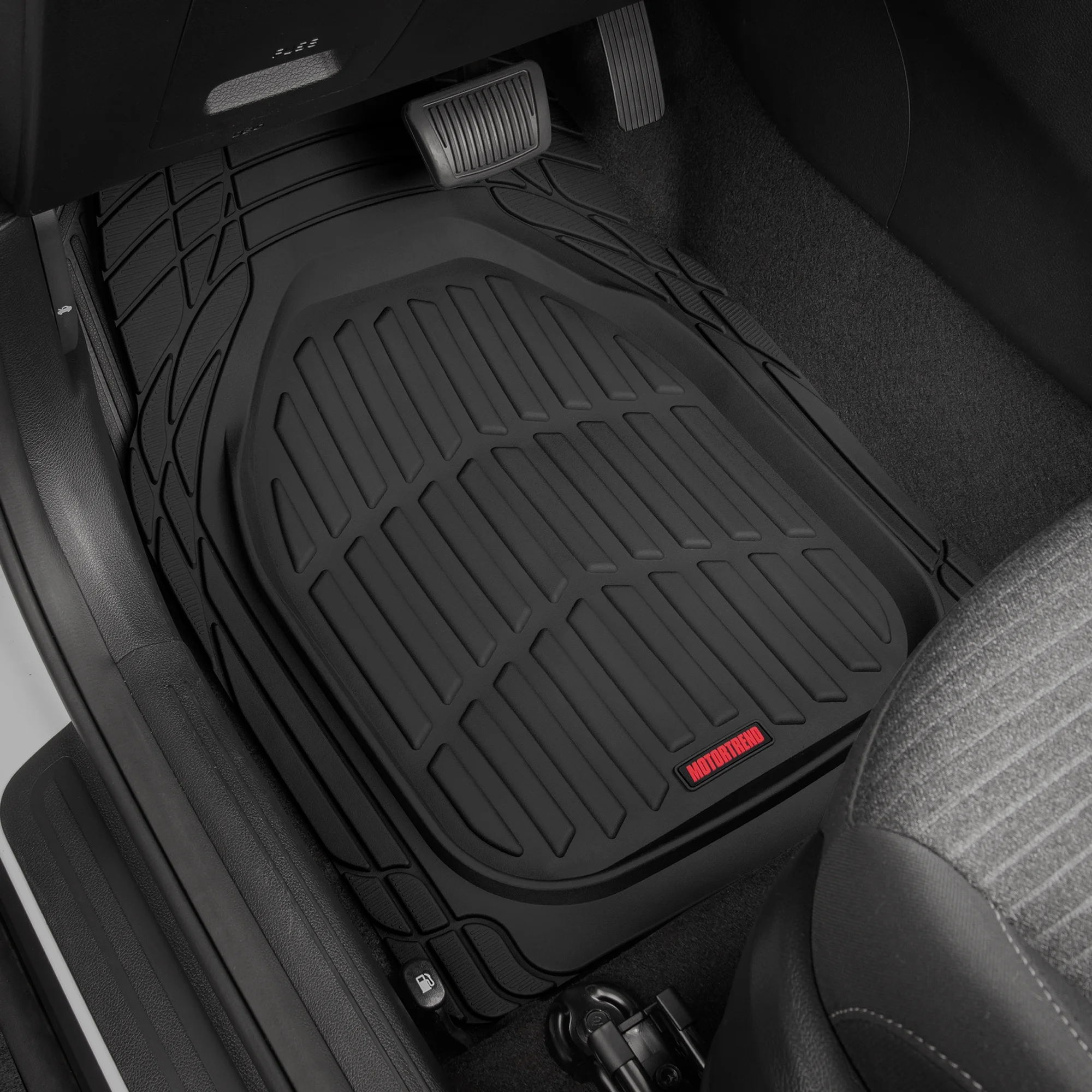 Motor Trend Original FlexTough Black Rubber Car Floor Mats with Trunk Cargo Liner - All Weather Automotive Floor Mats, Heavy Duty Trim to Fit Design, Floor Liners for Cars Truck Van SUV