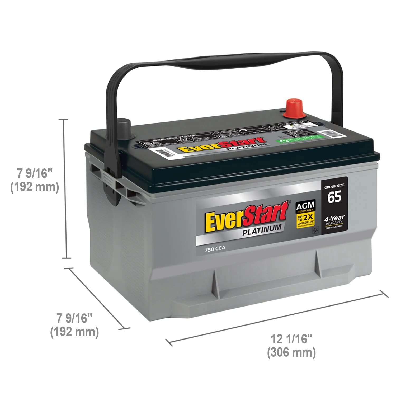 EverStart Platinum BOXED AGM Battery, Group Size 65 12 Volt, 750 CCA