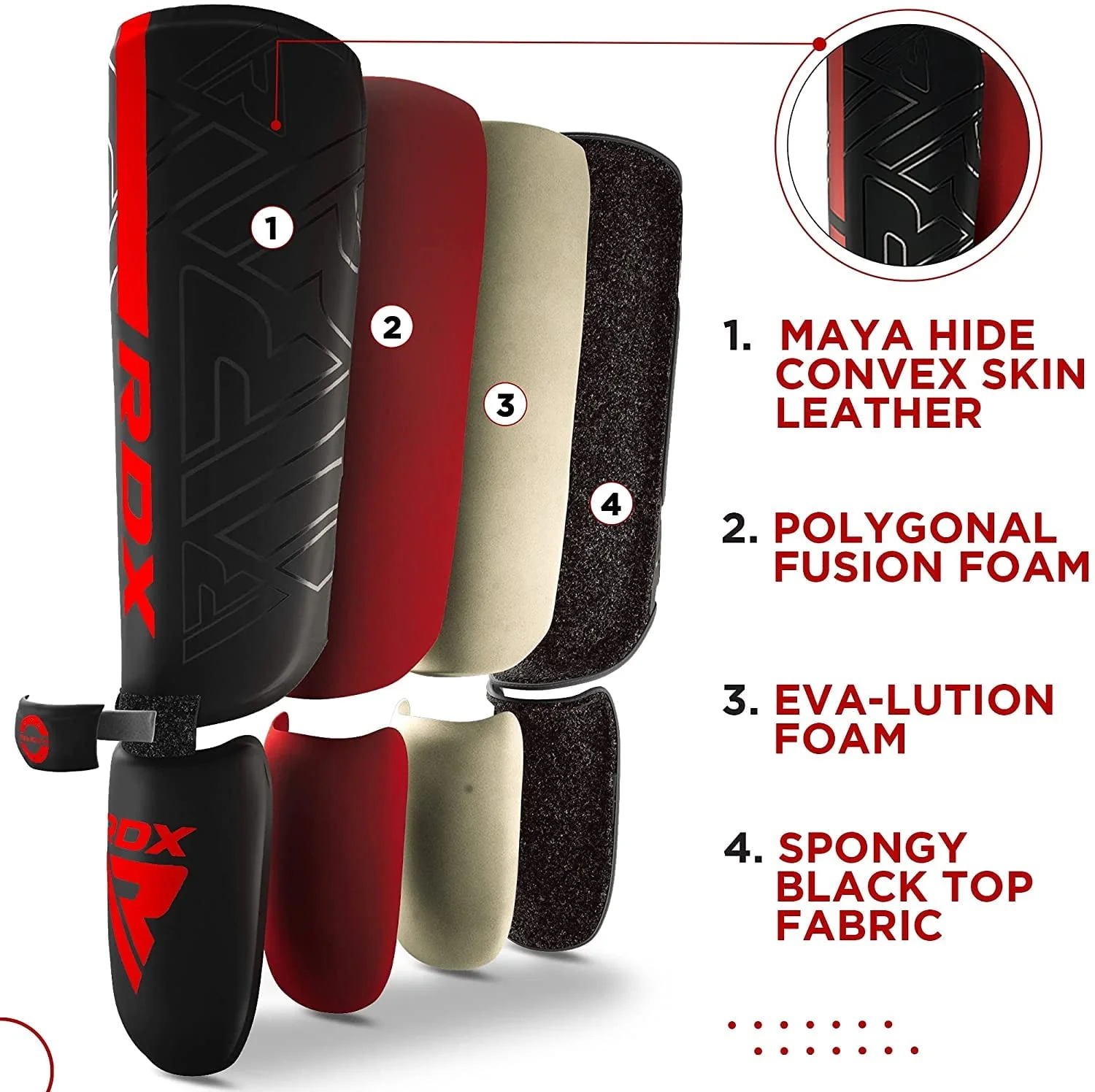 RDX Shin Guards for Kickboxing, Maya Hide Leather KARA Instep Foam Protection, Red