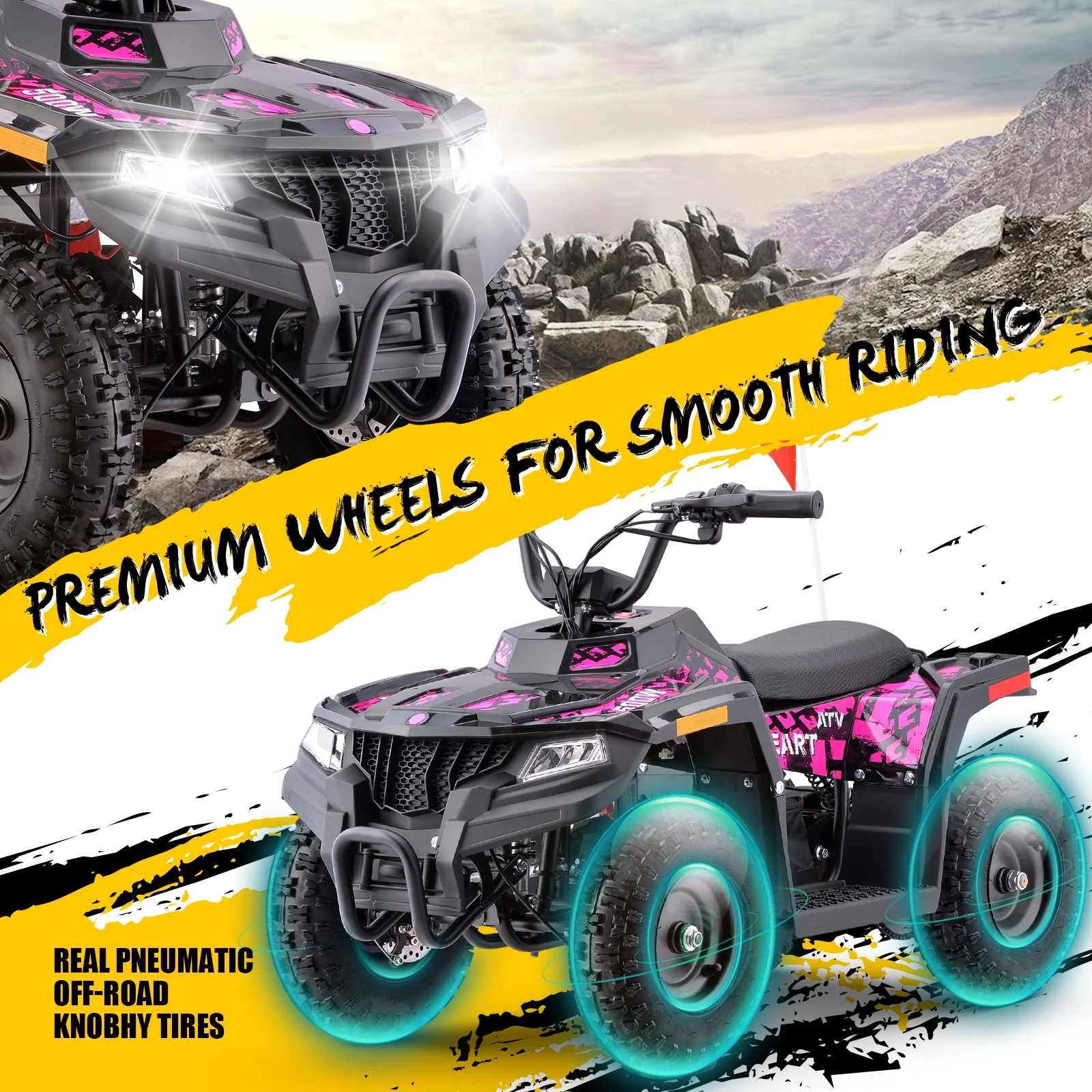 HOVER HEART Electric Dirt Quad, 36V 500W 4-Wheeler, Dual Suspensions, Age 13+