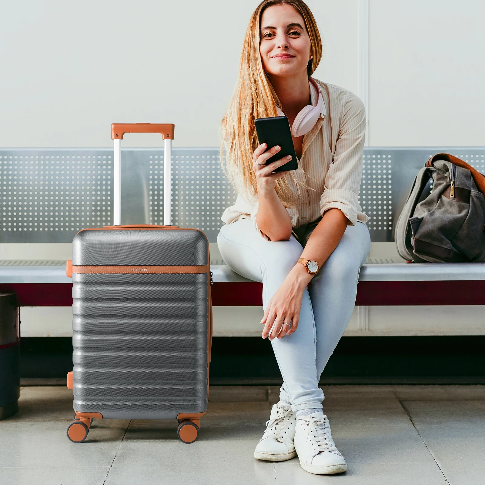 UKEIN Luggage Sets 3 Piece, Carry On Luggage with Wheels, 20 Inch Hardshell Suitcase with TSA Lock, 100% PC Carry On Suitcases Airline Approved With Travel Backpack for Men Women