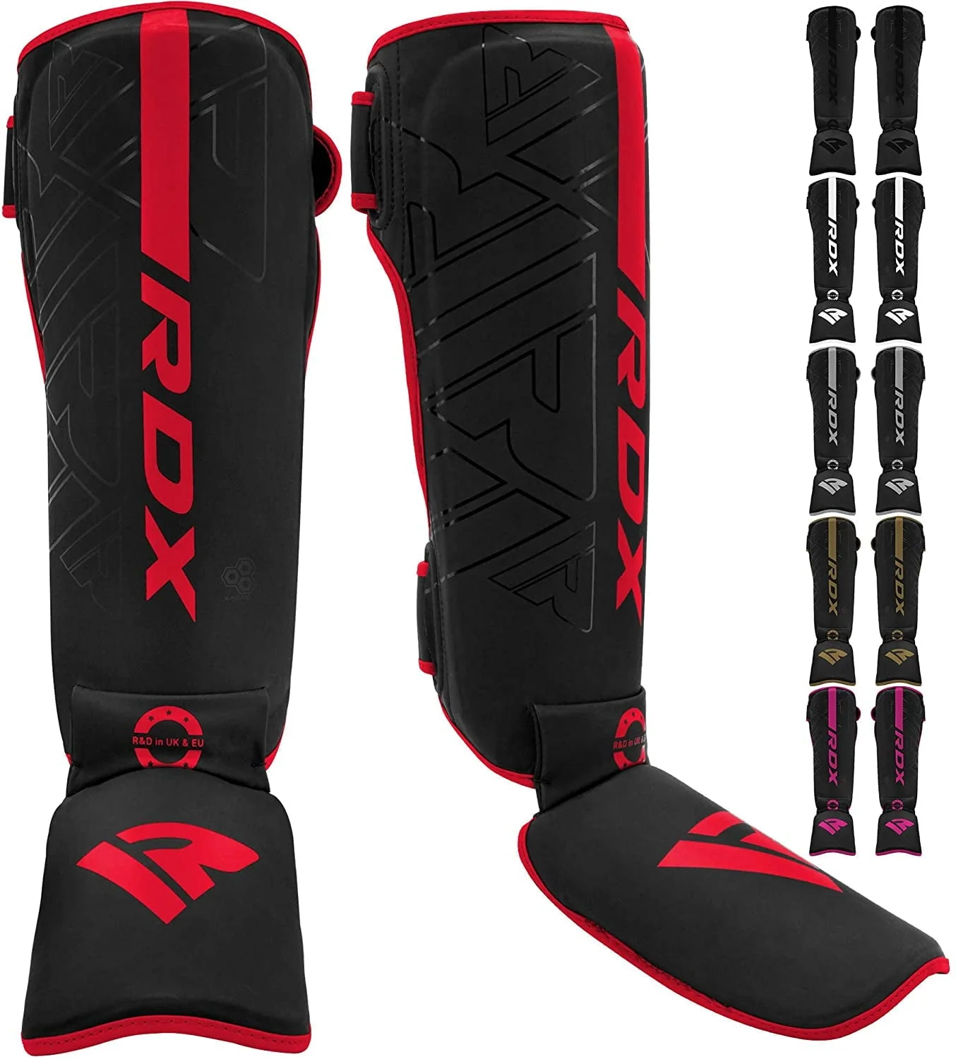 RDX Shin Guards for Kickboxing, Maya Hide Leather KARA Instep Foam Protection, Red