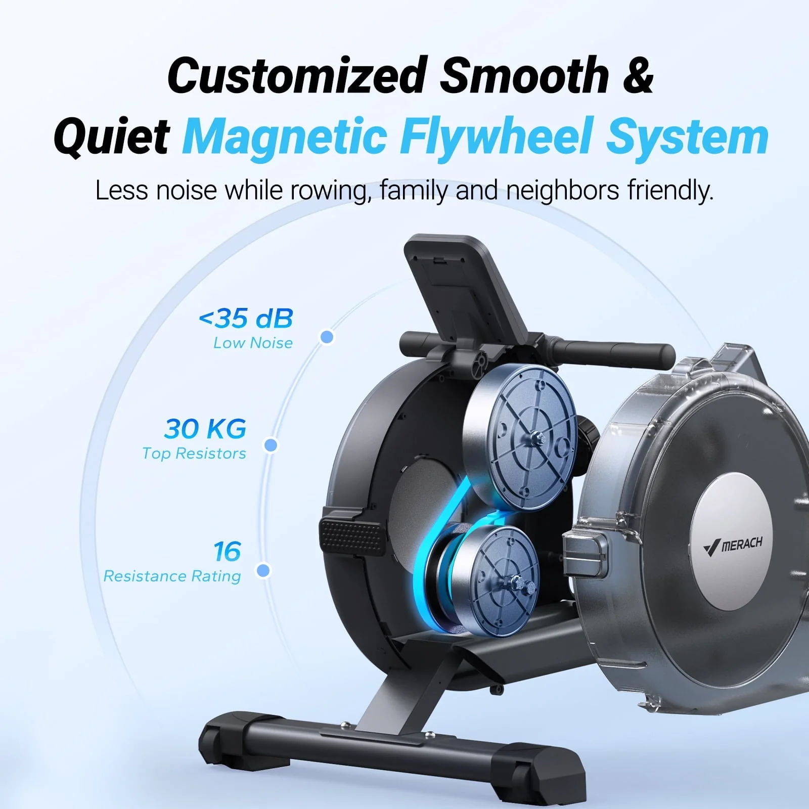 MERACH Magnetic Rowing Machine Quiet 16 Levels of Resistance Bluetooth Black Rower for Home Workout