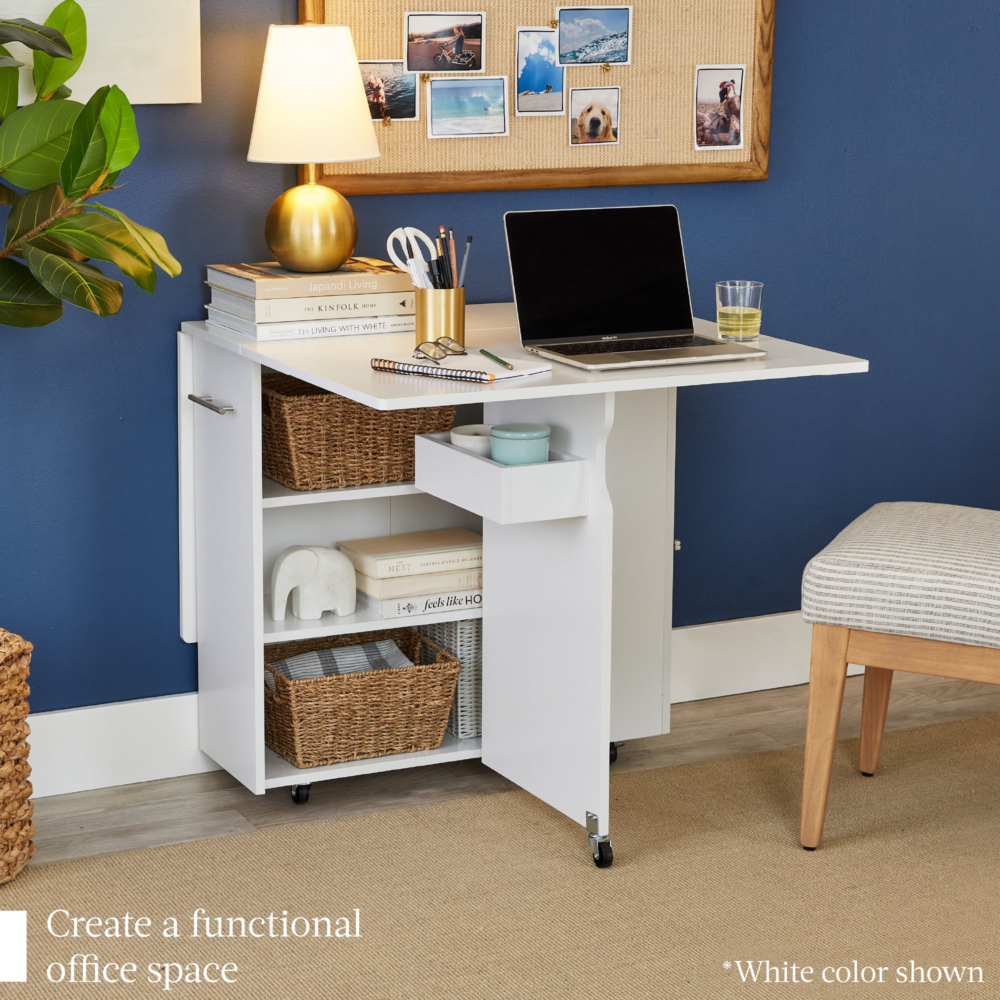 Best Choice Products Multipurpose Folding Table w/ Wheels, 3 Storage Shelves, Cubby, Handle - Brown