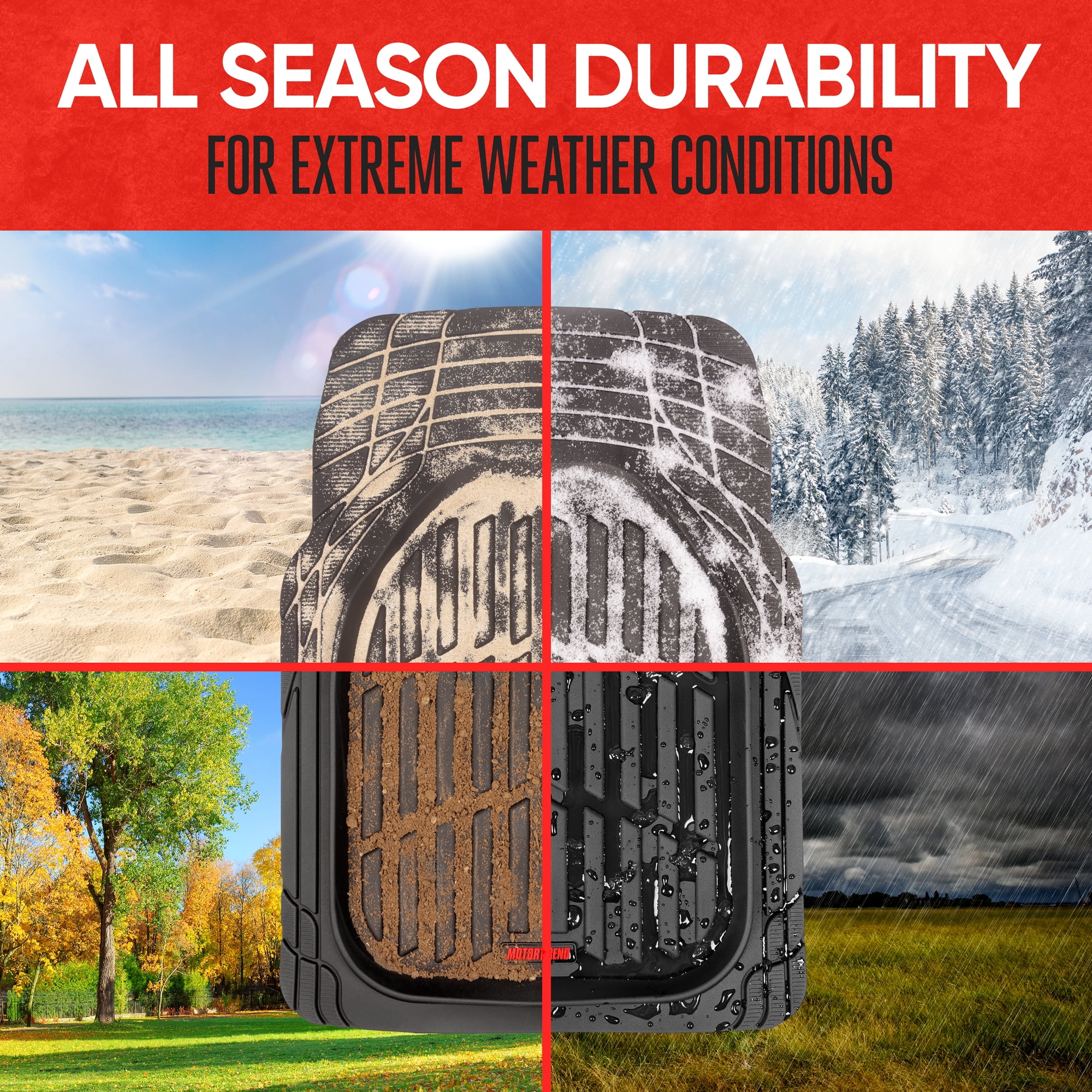 Motor Trend Original FlexTough Black Rubber Car Floor Mats with Trunk Cargo Liner - All Weather Automotive Floor Mats, Heavy Duty Trim to Fit Design, Floor Liners for Cars Truck Van SUV