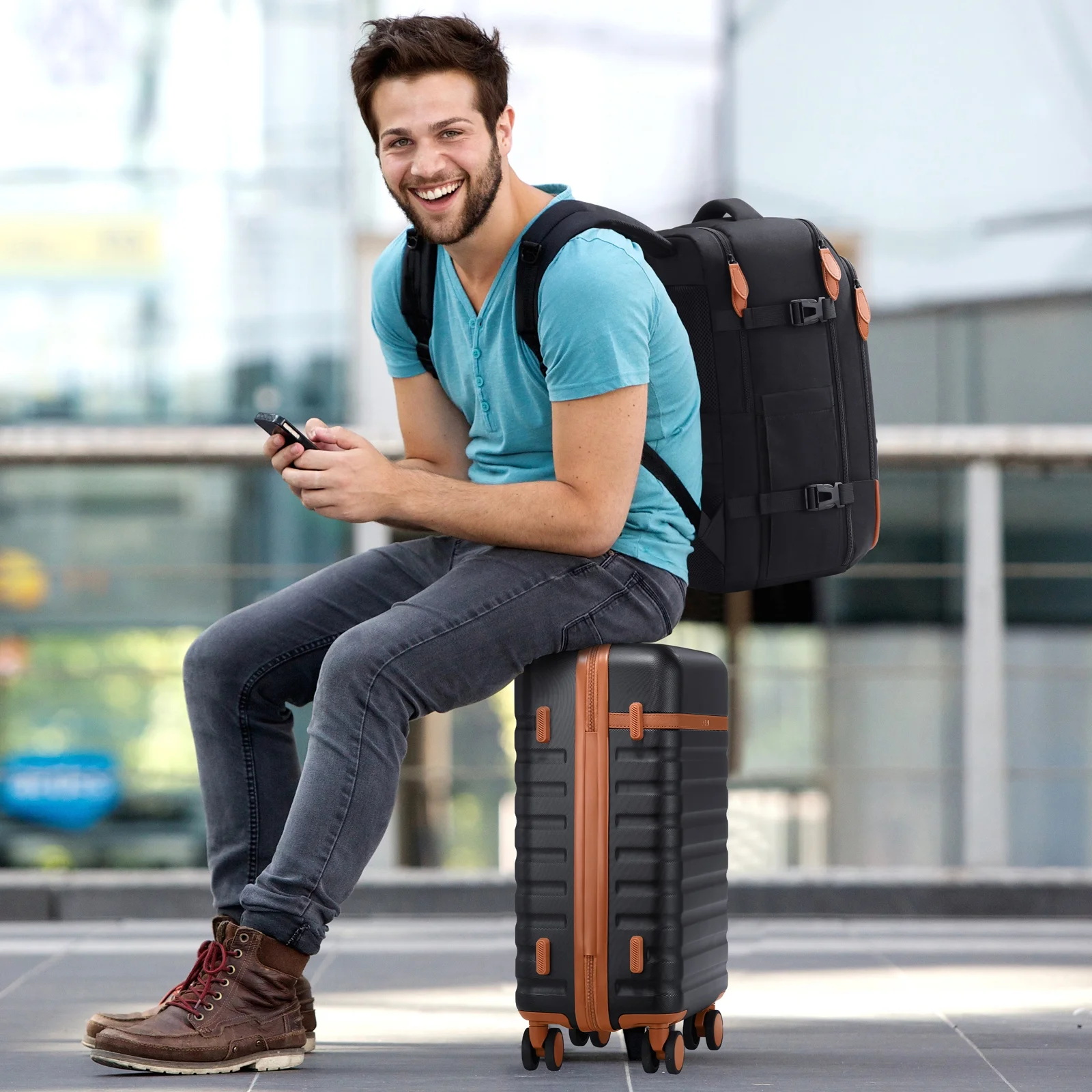 UKEIN Luggage Sets 3 Piece, Carry On Luggage with Wheels, 20 Inch Hardshell Suitcase with TSA Lock, 100% PC Carry On Suitcases Airline Approved With Travel Backpack for Men Women