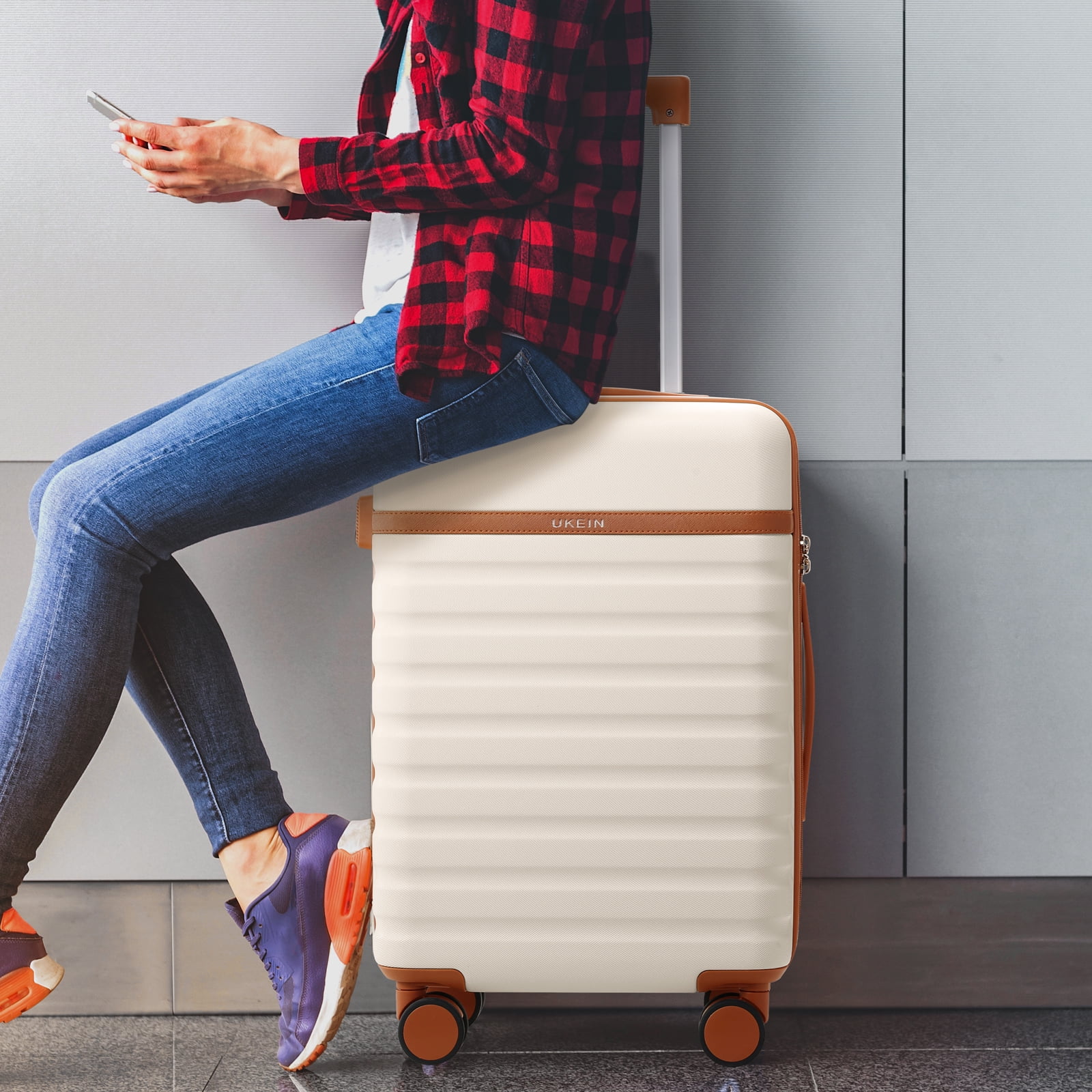 UKEIN Luggage Sets 3 Piece, Carry On Luggage with Wheels, 20 Inch Hardshell Suitcase with TSA Lock, 100% PC Carry On Suitcases Airline Approved With Travel Backpack for Men Women