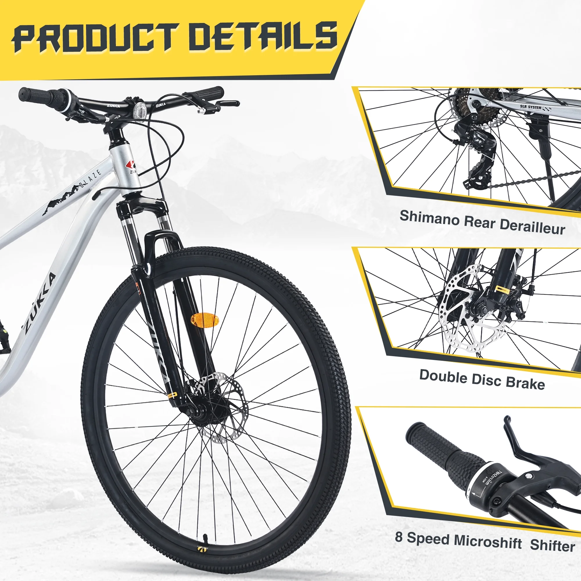 Ambifirner Mountain Bike 29 Inch Men & Women Mountain Bike 8-Speed Adult Bikes, Double Disc Brake, Suspension Fork, High Carbon Steel Frame