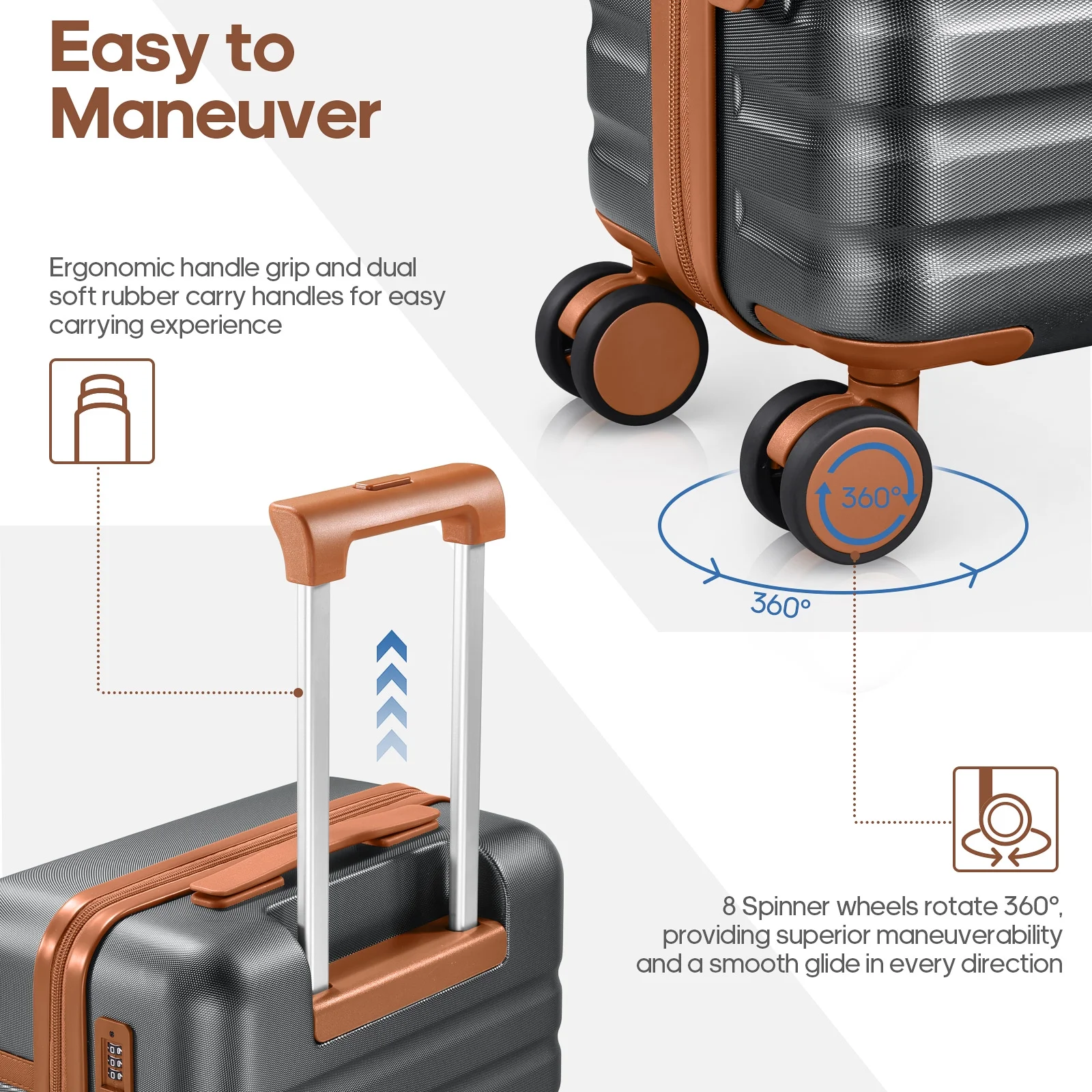 UKEIN Luggage Sets 3 Piece, Carry On Luggage with Wheels, 20 Inch Hardshell Suitcase with TSA Lock, 100% PC Carry On Suitcases Airline Approved With Travel Backpack for Men Women