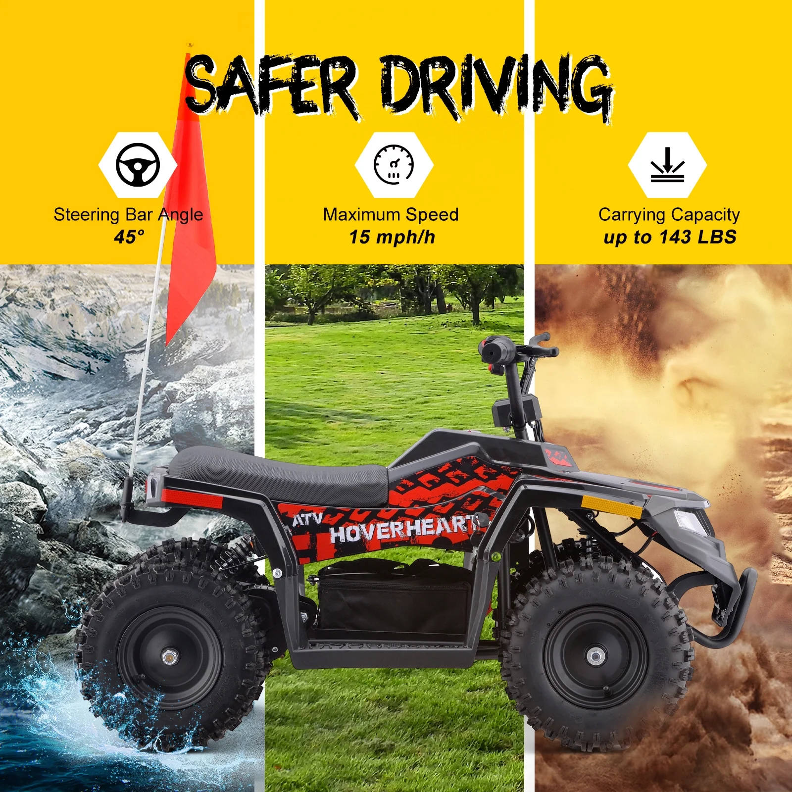 HOVER HEART Electric Dirt Quad, 36V 500W 4-Wheeler, Dual Suspensions, Age 13+