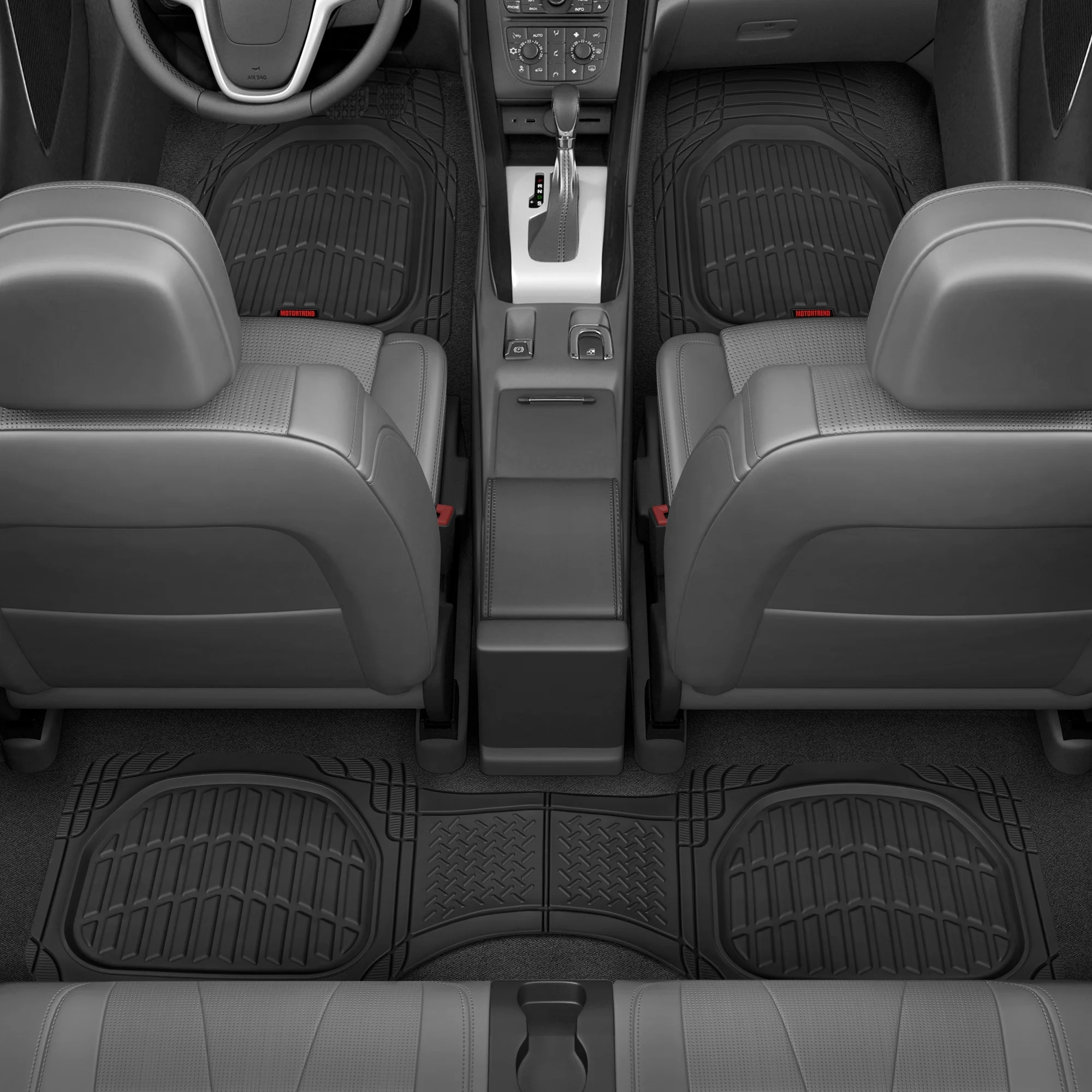 Motor Trend Original FlexTough Black Rubber Car Floor Mats with Trunk Cargo Liner - All Weather Automotive Floor Mats, Heavy Duty Trim to Fit Design, Floor Liners for Cars Truck Van SUV