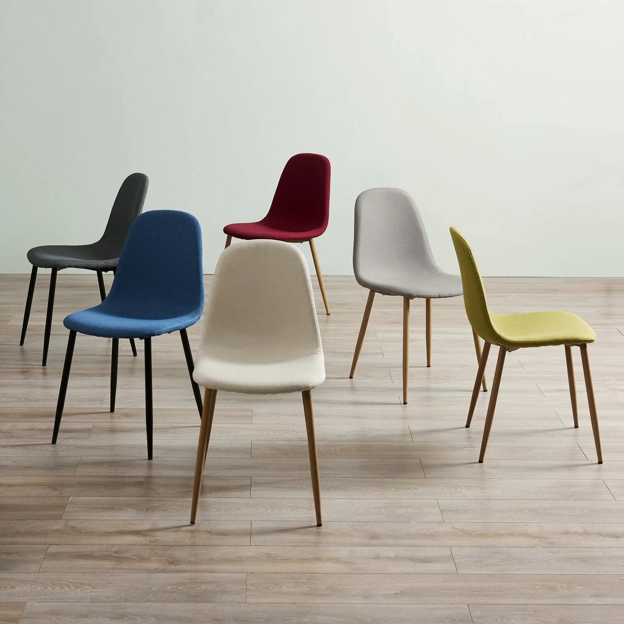 Teamson Home Minimalist Dining Chair with Wood Grain Metal Legs, Natural/White (Set of 2)