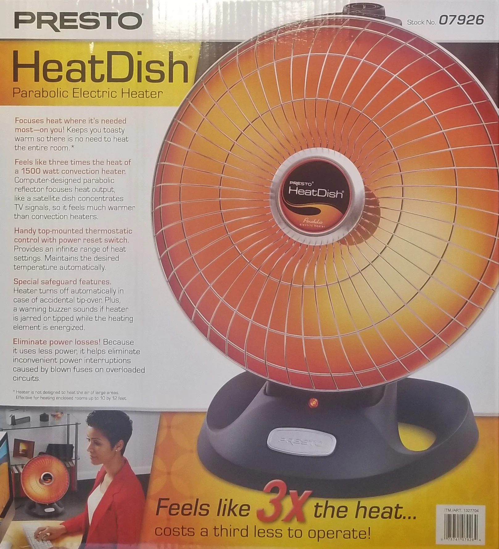 Presto Heat Dish Plus Parabolic Electric Heater, Black