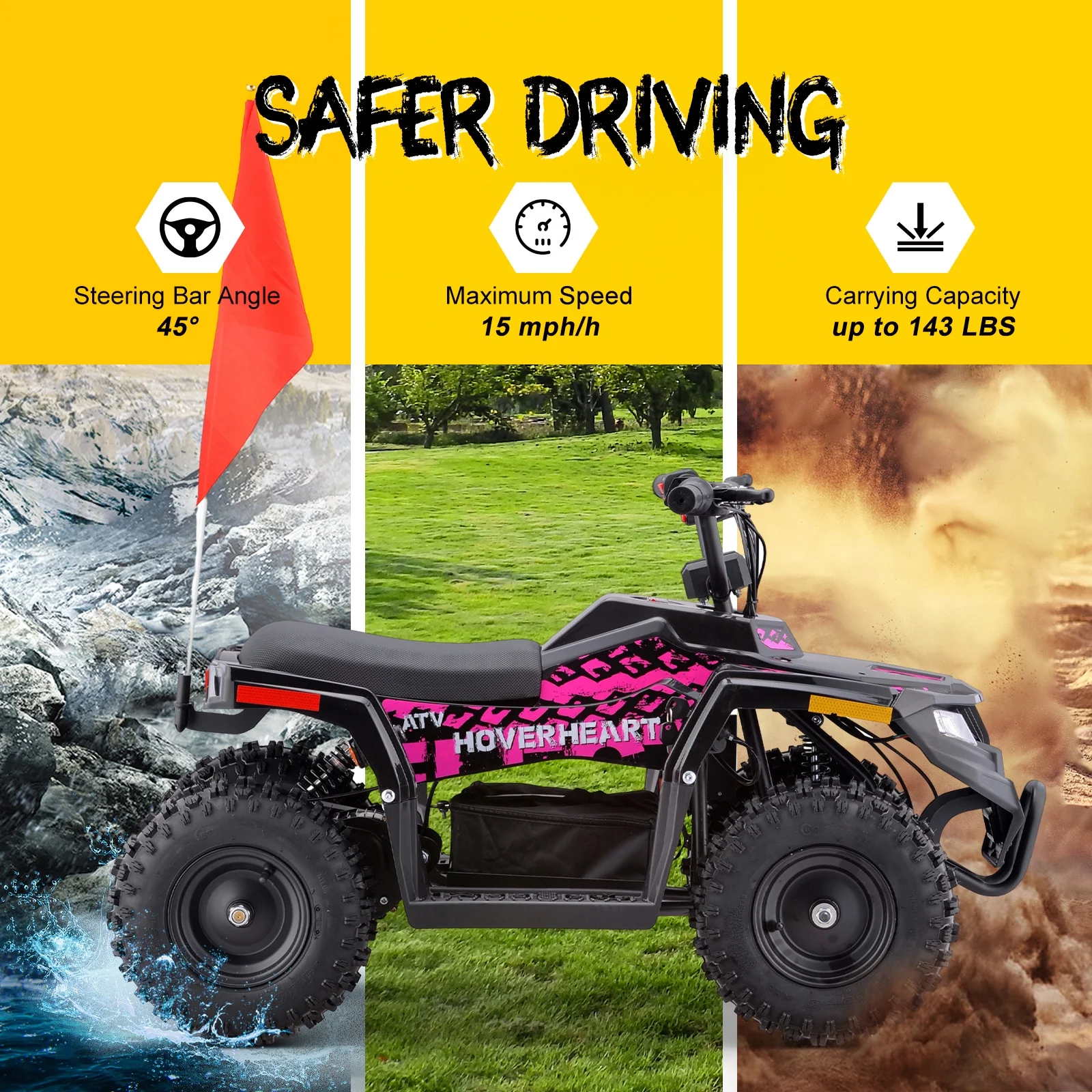 HOVER HEART Electric Dirt Quad, 36V 500W 4-Wheeler, Dual Suspensions, Age 13+