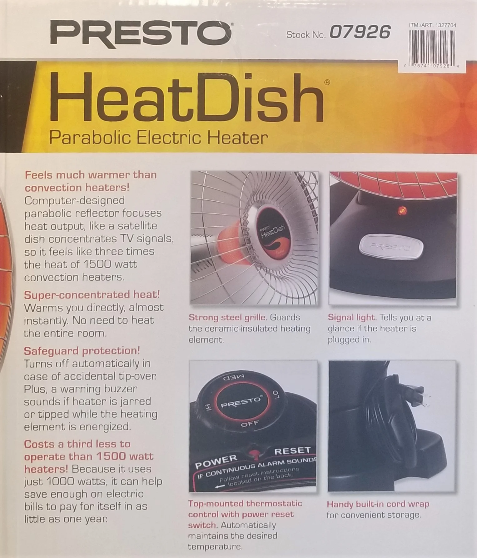 Presto Heat Dish Plus Parabolic Electric Heater, Black