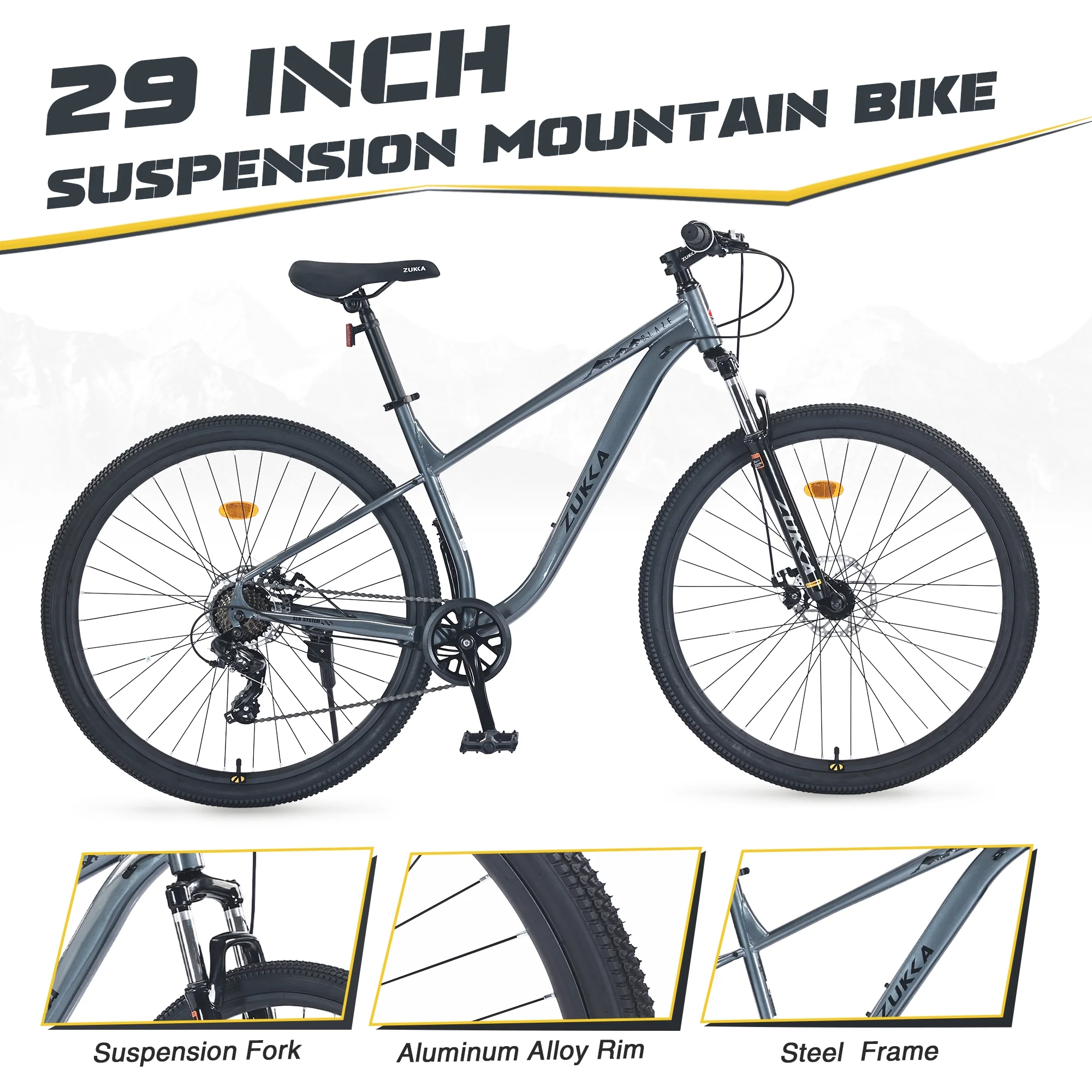 Ambifirner Mountain Bike 29 Inch Men & Women Mountain Bike 8-Speed Adult Bikes, Double Disc Brake, Suspension Fork, High Carbon Steel Frame