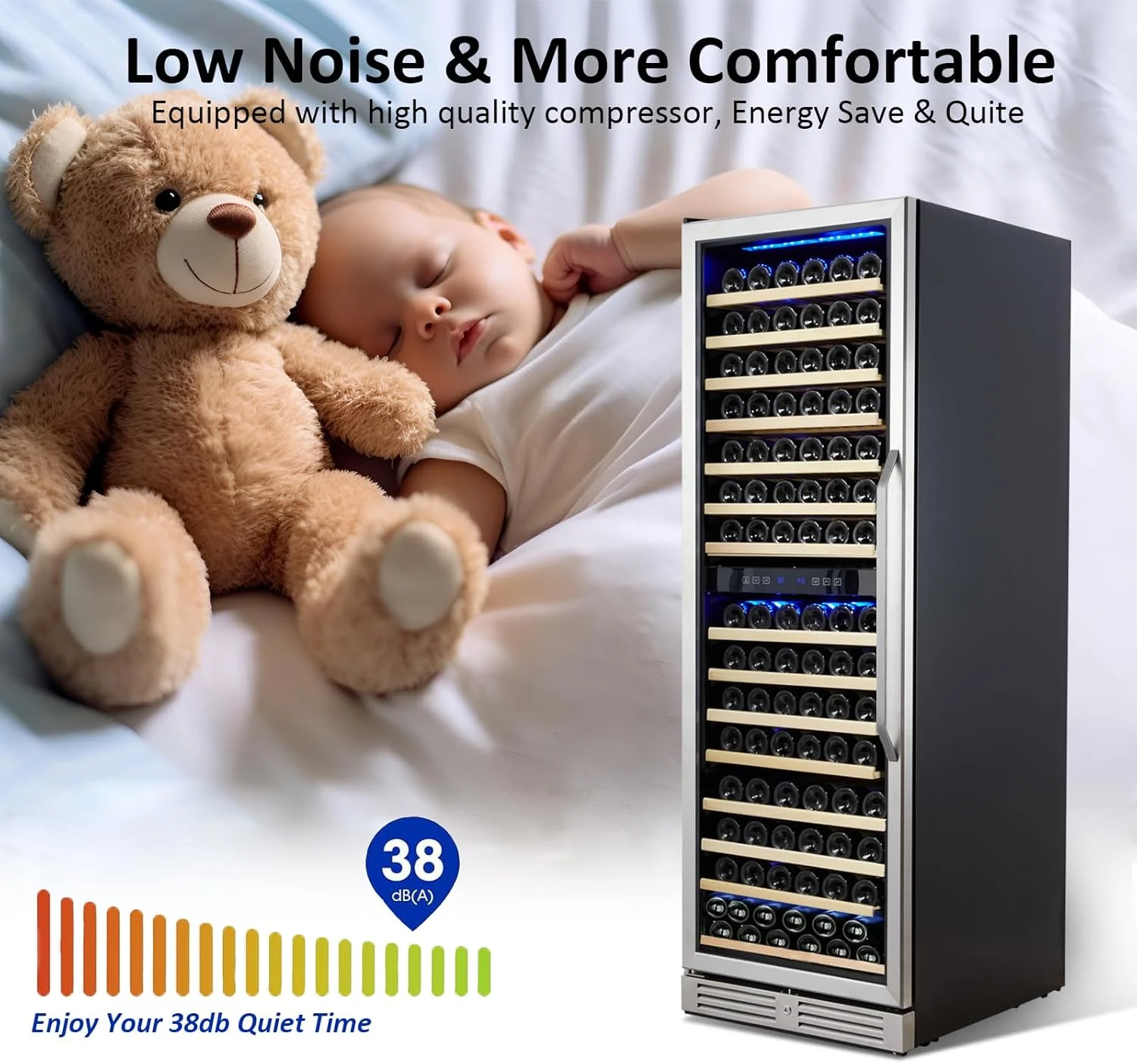 24 Inch Wine Fridge Dual Zone 160 Bottle, Tall Wine Cooler Refrigerator Built-in or Freestanding with Temperature Control System, Professional Compressor, Low Noise and Intelligent Temperature Memory